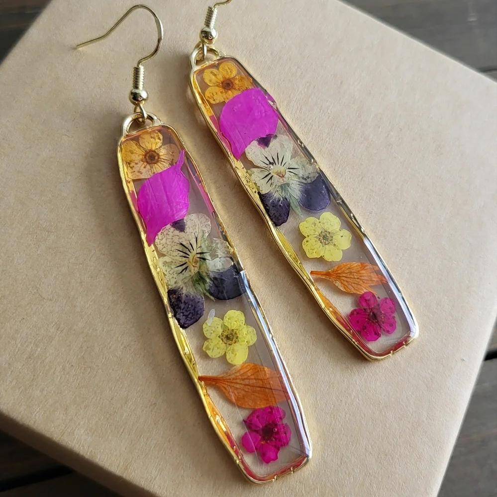 Mixed Flower Resin Earrings- Handmade Earrings- Resin Shapes- Resin Pendants- Re - Picture 2 of 8